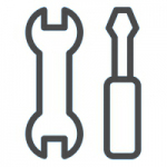  Icon showing a wrench and screwdriver, perfect for representing maintenance, repair, and technical service.  Spanisch